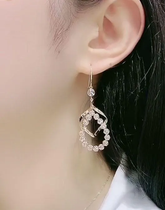 Women's Cubic Zirconia Dangle Drop Hoop Earrings Gold - Image 5