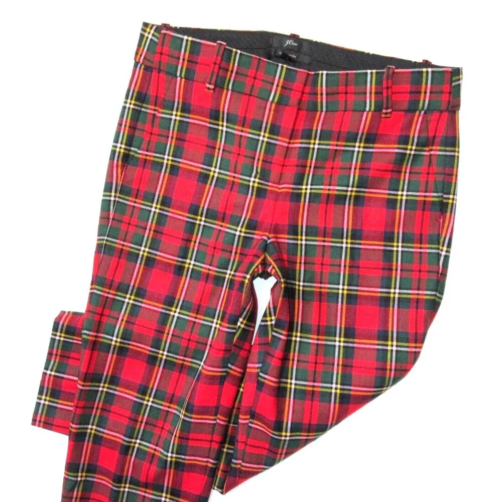 NWT J.Crew Cameron Slim Crop in Red Black Tartan Plaid Stretch Wool Pants 10P - Image 2
