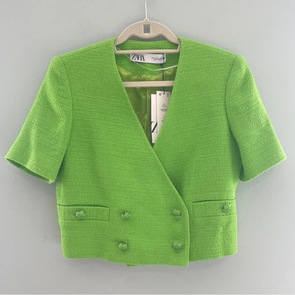 Zara Double Breasted Textured Cropped Blazer NWT - Image 5