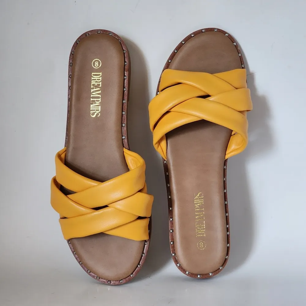 Dream Pairs Yellow PU Studded Slide Sandals Size 8 - Image 2