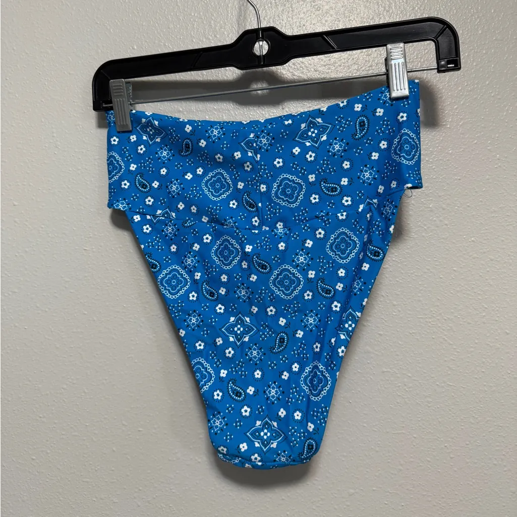 NEW Aerie High Cut Cheek Bikini Bottom Blue Paisley NWT Size Medium - Image 2