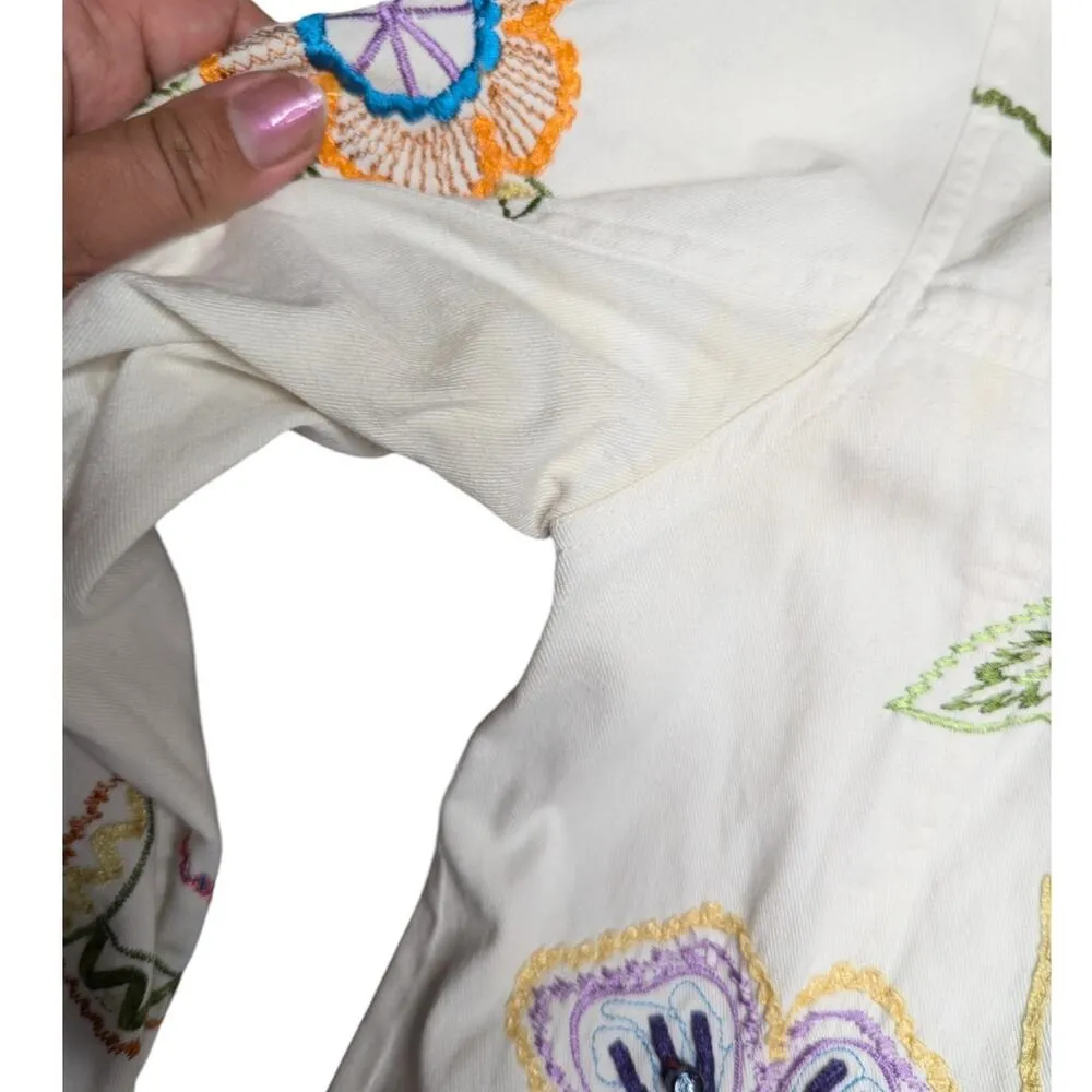 Vtg Y2K Draper's & Damon's White Colorful Floral Embroidered Light Jean Jacket M - Image 4