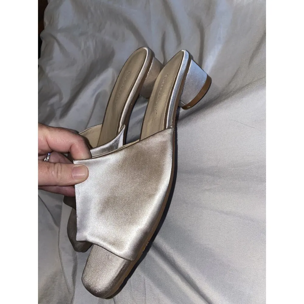 Chocolat Blu Women's 9 Satin Silver Slip-On Low Top Square Toe Slide Sandals - Image 2