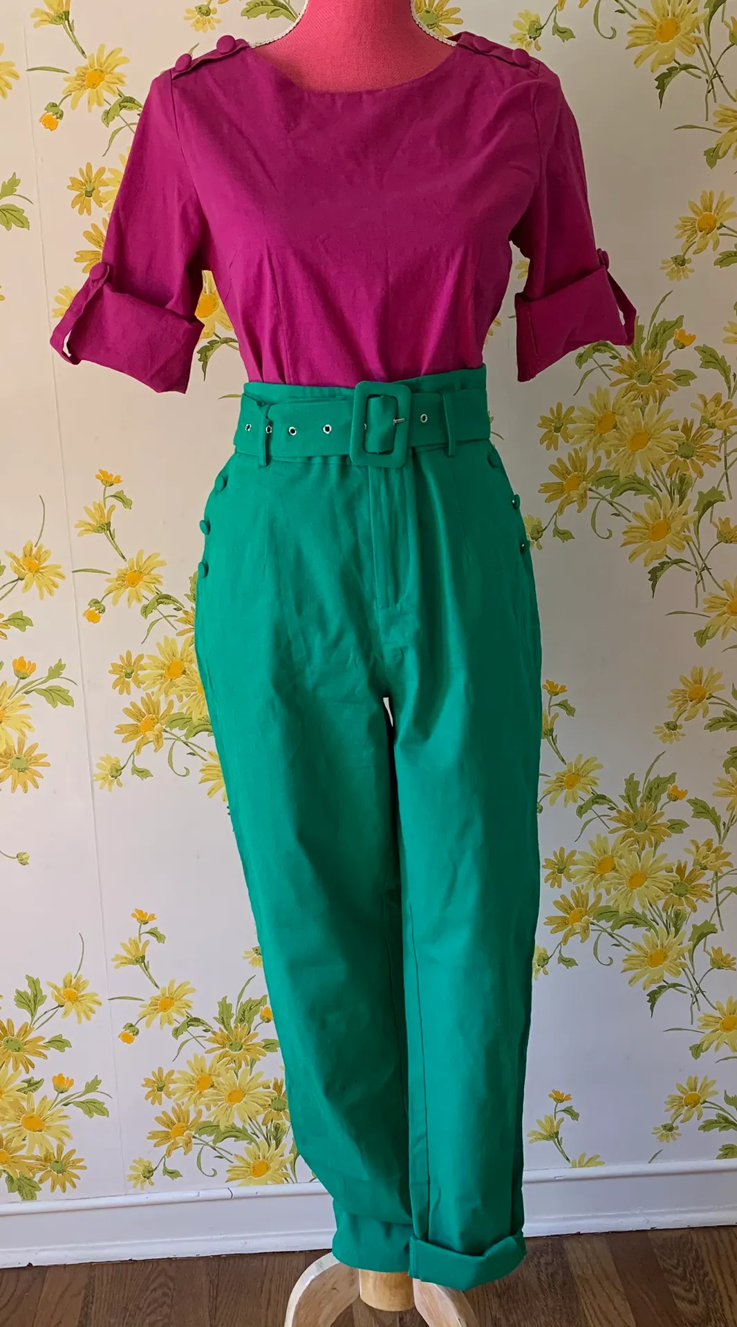 High waist Belted pants and top matching set green size M Size M - Image 16
