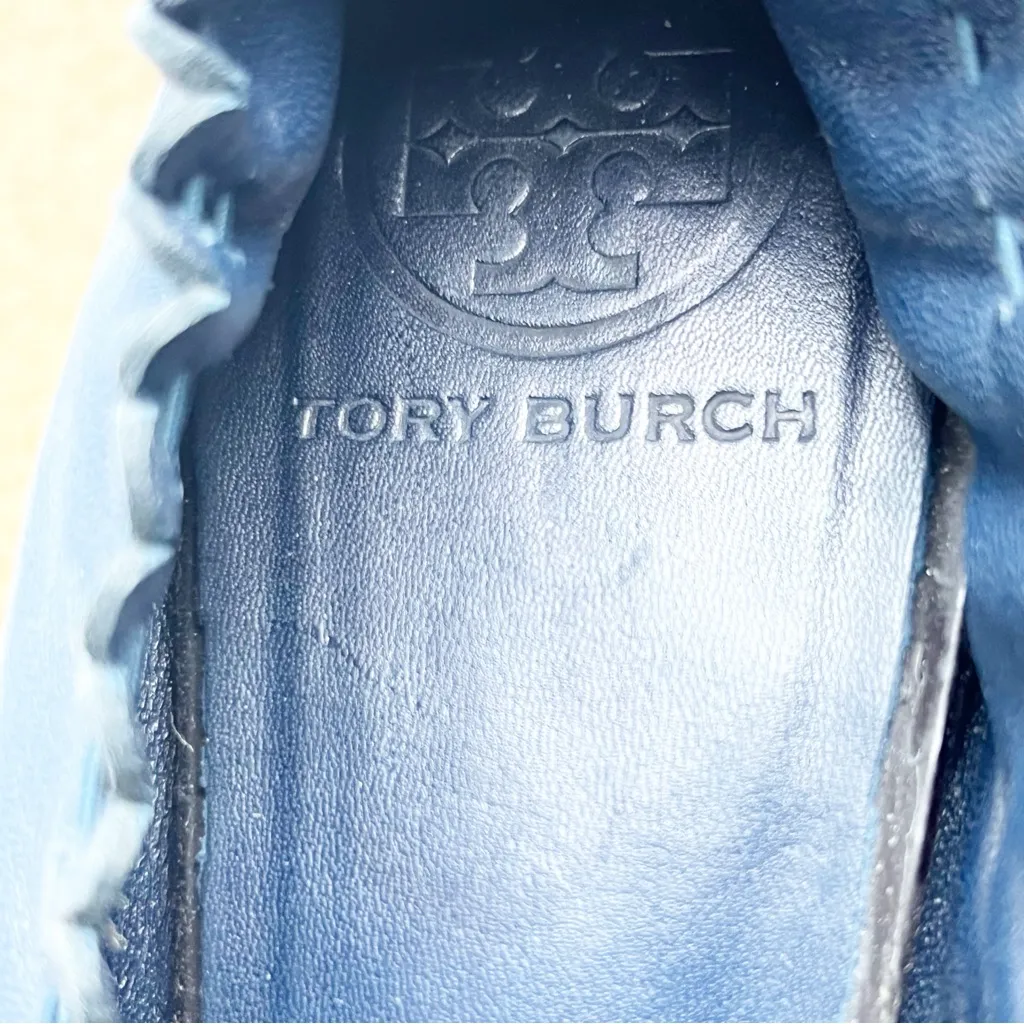TORY BURCH Abbey Navy Blue Leather Burgundy Cap Toe Ballet Flats, Size 8.5 - Image 3