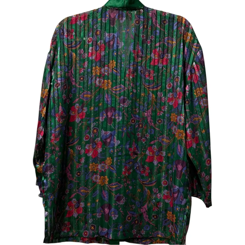 VTG Victoria's‎ Secret Gold Label Emerald Lounge Set Floral Kimono & Satin Pants - Image 6