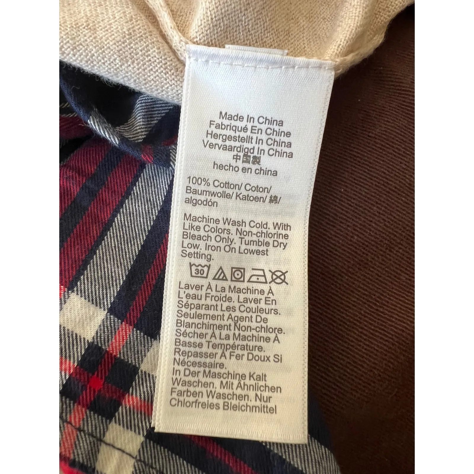 J. Crew long sleeve shirt‎ Women's size s Beige with Plaid Collar & Hem Tan - Image 5