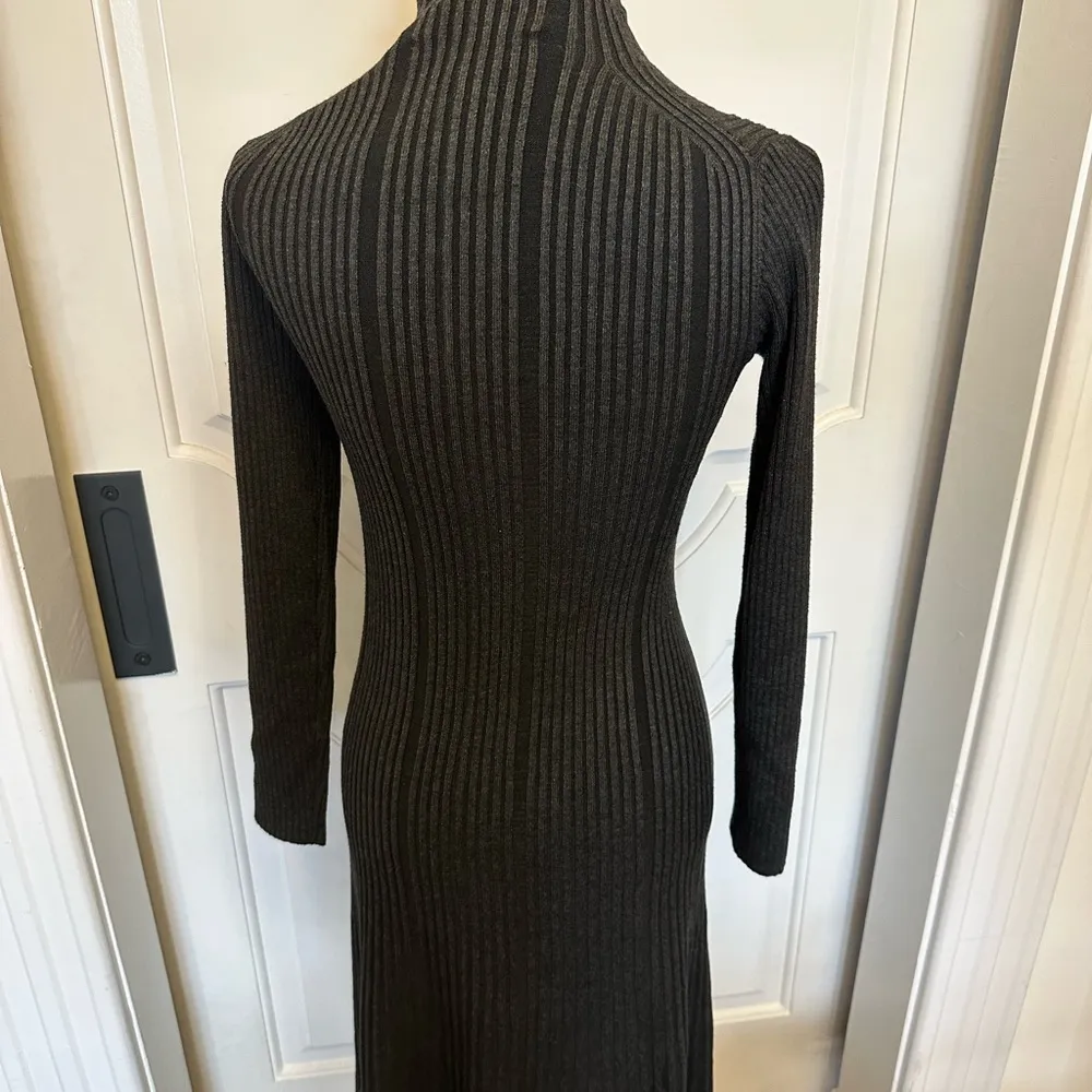 French Connection Mock Neck Charcoal Ribbed Knit Sweater Dress NEW - Image 6