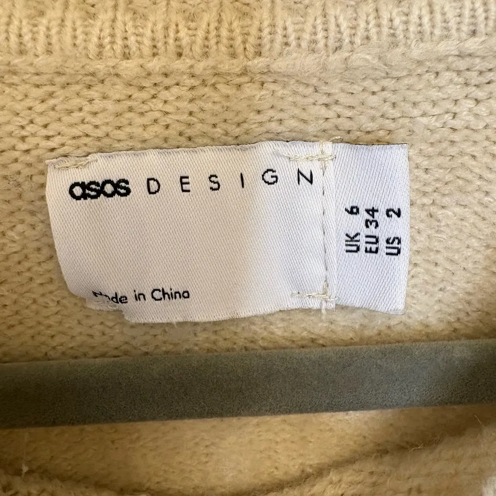 ASOS Design Cream Midi Knit Sweater Dress Size 2 Cozy Minimalist Winter - Image 3