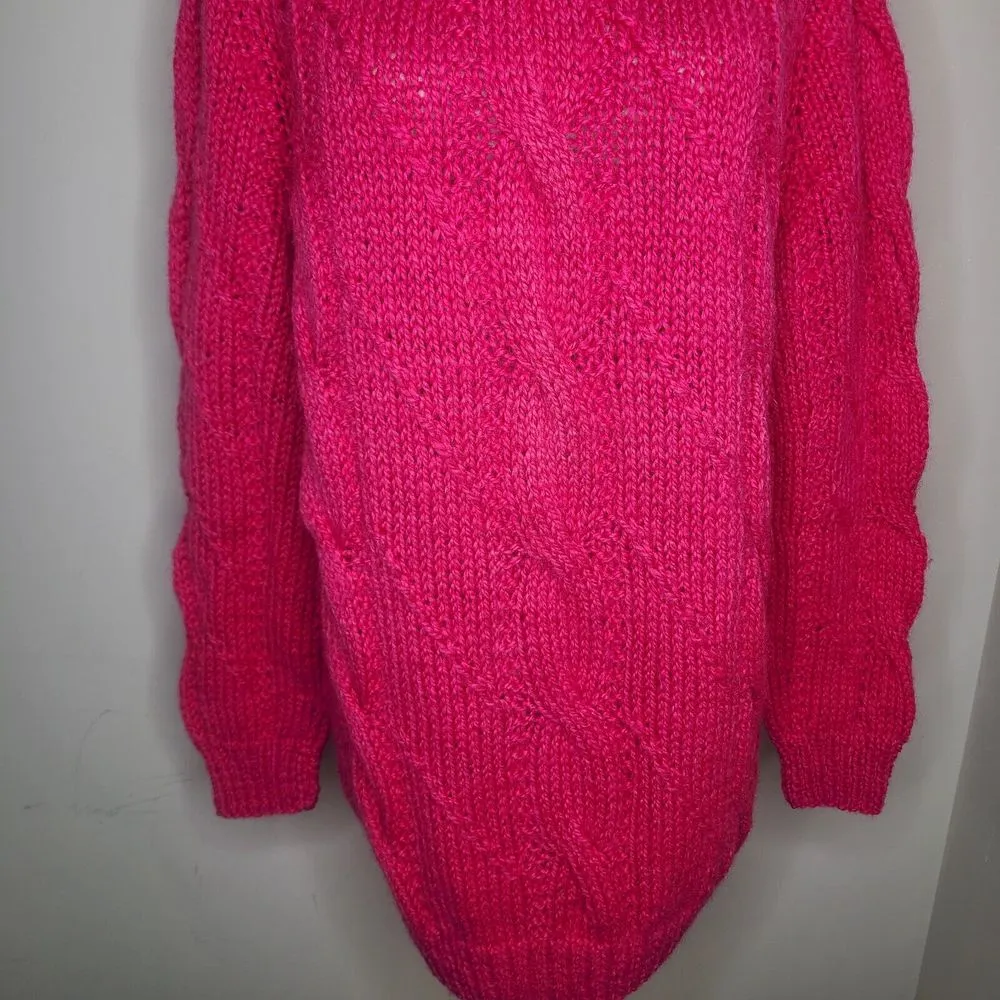 Vintage Wool Fisherman Sweater Womens Xl Pink Cable Knit Made In‎ Greece - Image 3