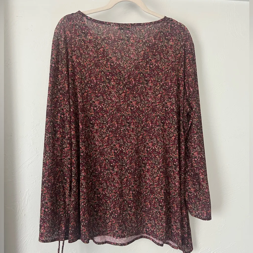 Route 66 Burgundy Asymmetrical Floral Lace V-Neck Blouse - Image 5