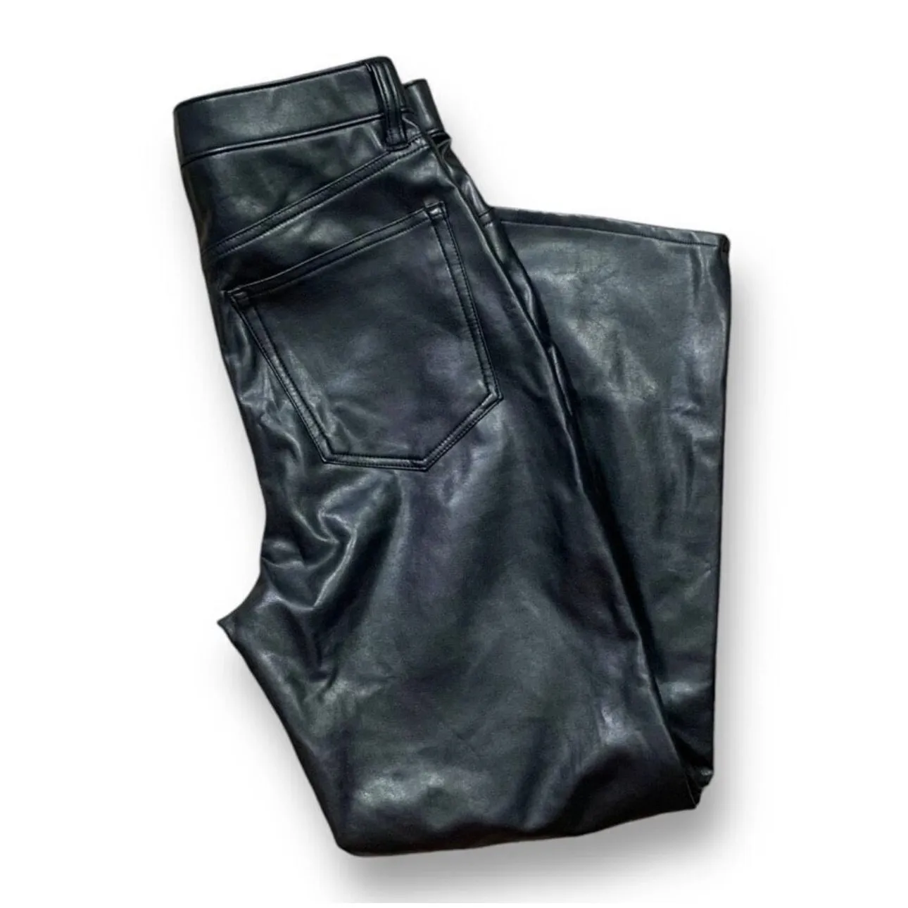 Abercrombie Vegan Leather Ankle Straight Leg Ultra High Rise Pants Black Edgy - Image 3