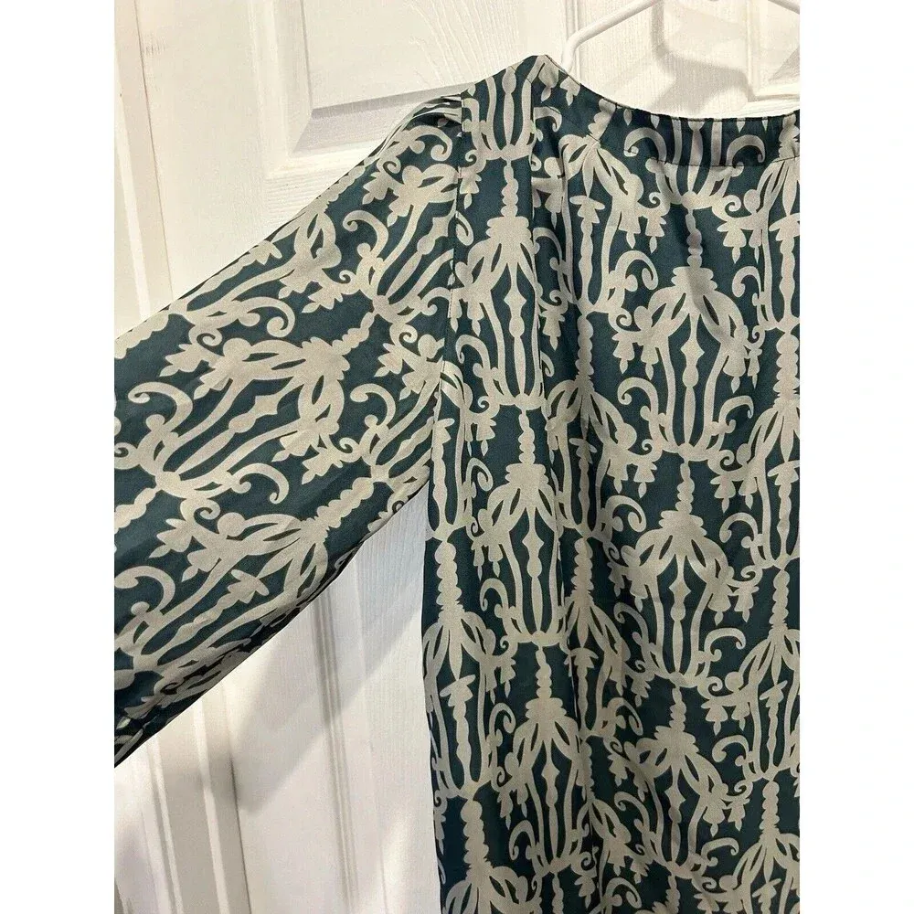 Fossil Womens Dress 3/4 Sleeve Geometric‎ Ikat Boho Mini Teal Size Large Pockets - Image 8