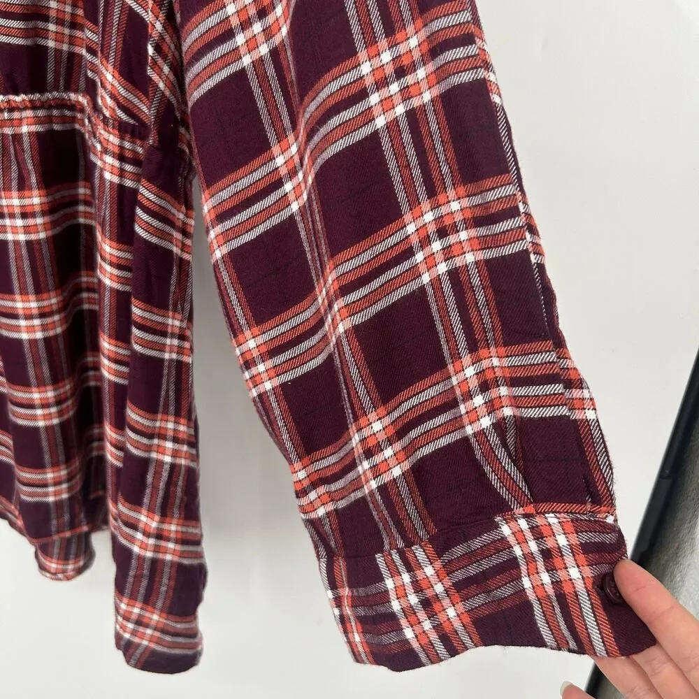 Lane Bryant No Peek Plaid Button Up Shirt Elastic Waist Maroon Size 30/32 - Image 6