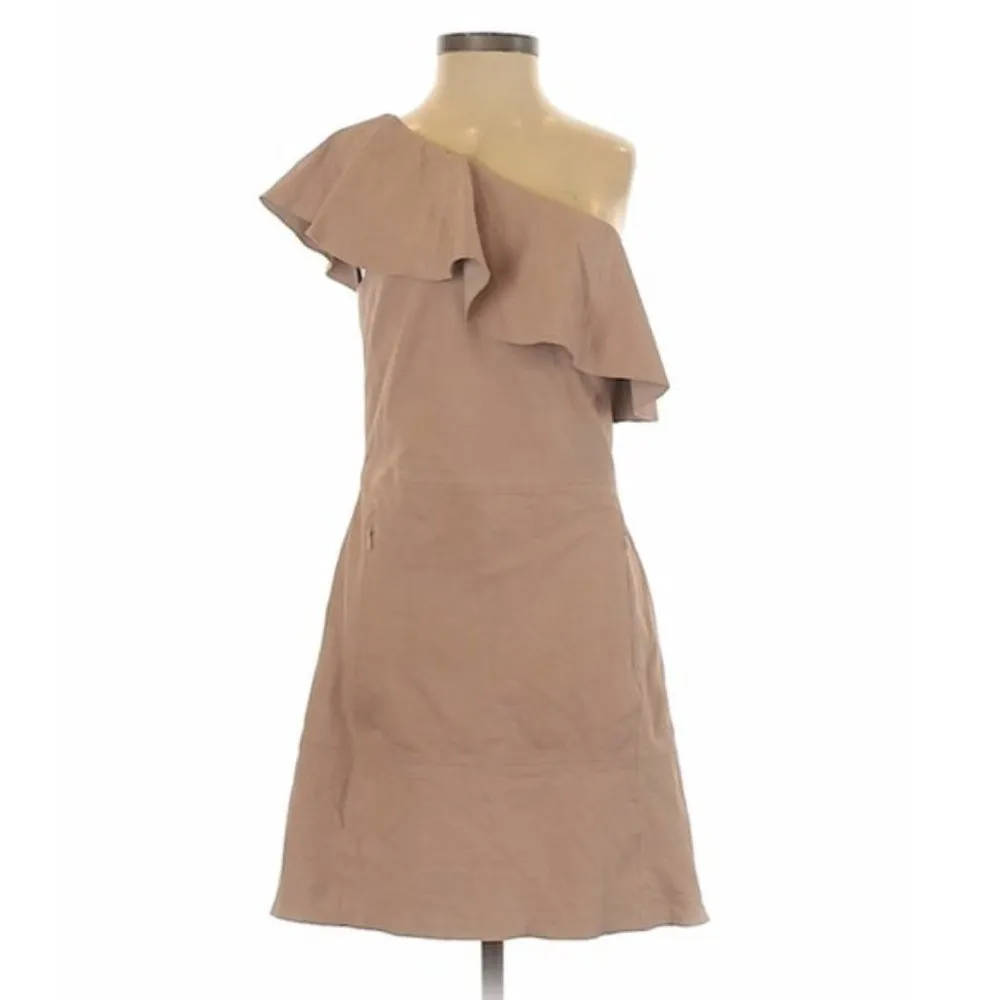 Free People Leather Dress XS Natalie Genuine One Shoulder Natural Cocktail Event - Image 3