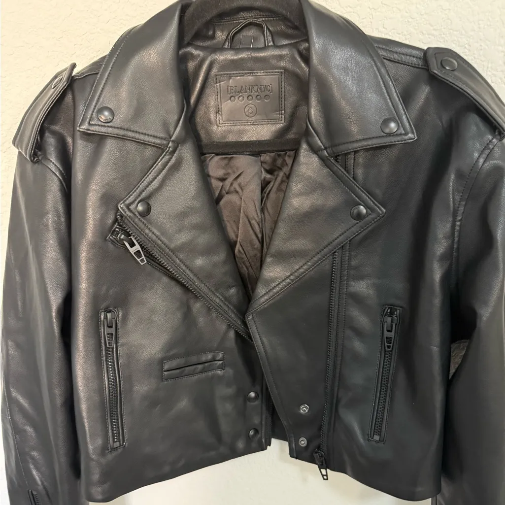 BLANKNYC High Standard Vegan Faux-Leather Crop Moto Jacket Black Size S Small - Image 5