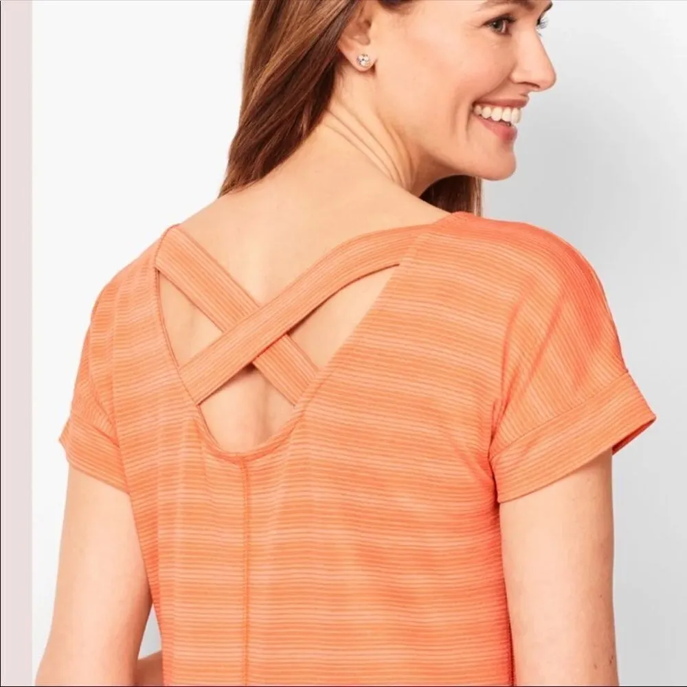 T By TALBOTS Orange Striped Textured Terry Cloth Knee Length Shirt Dress Size S - Image 3