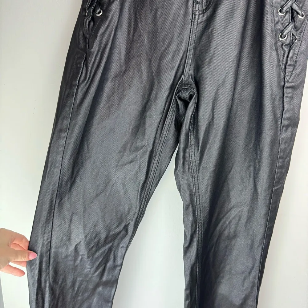 Missguided Black Moto Faux Leather Lace Up Hip Biker Straight Leg Pants Sz 6 - Image 6