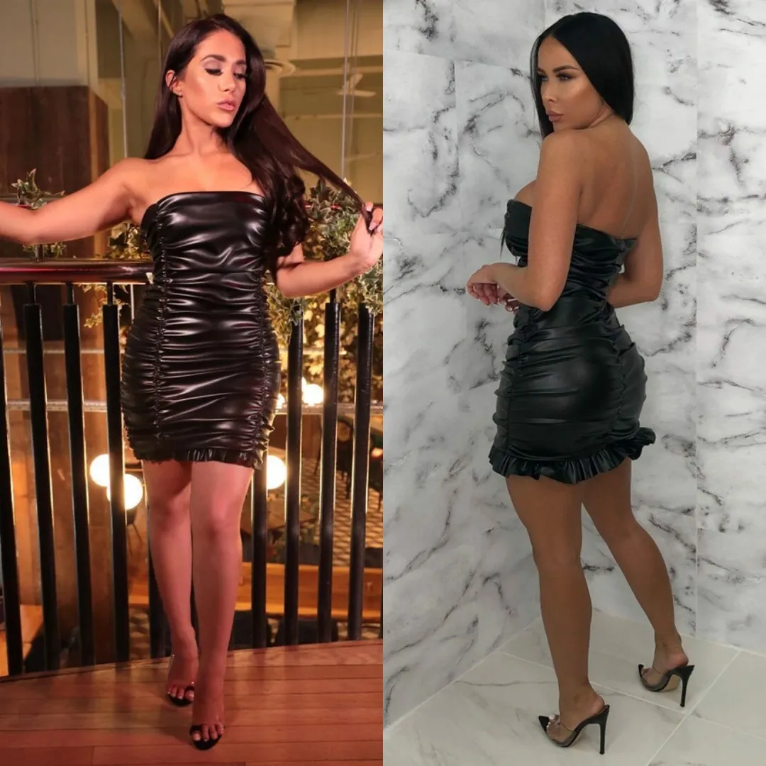 Femme Luxe Womens Black Ruffle Strapless Bodycon Mini Dress - Image 2