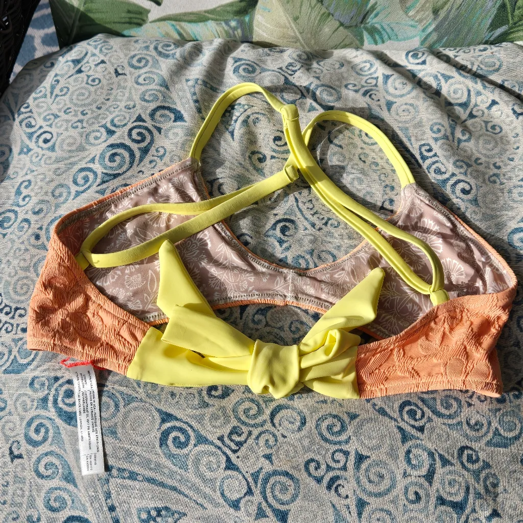 Free People Beach MISTY BAYSIDE CROP Neon Orange Floral Bikini Top Swimwear S - Image 9