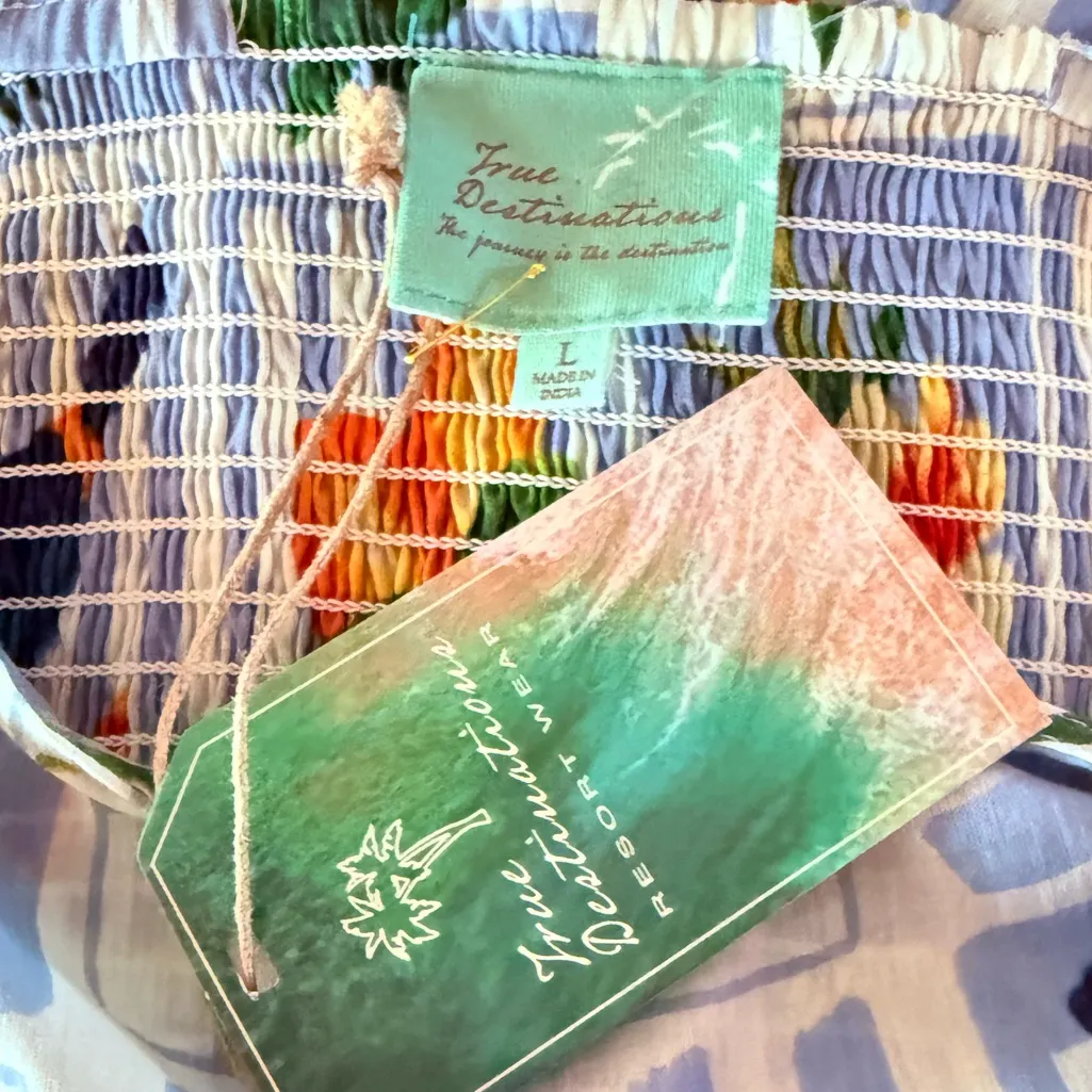 TRUE DESTINATIONS Tropical Toucan Print Tie Strap Midi Sundress Vacation Size L Blue Size L - Image 8