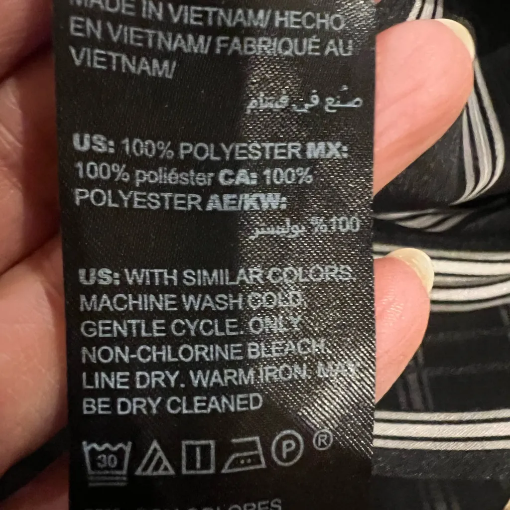 White House Black Market Black Sheer Shadow Stripe Button Down Shirt size 10 EUC - Image 11