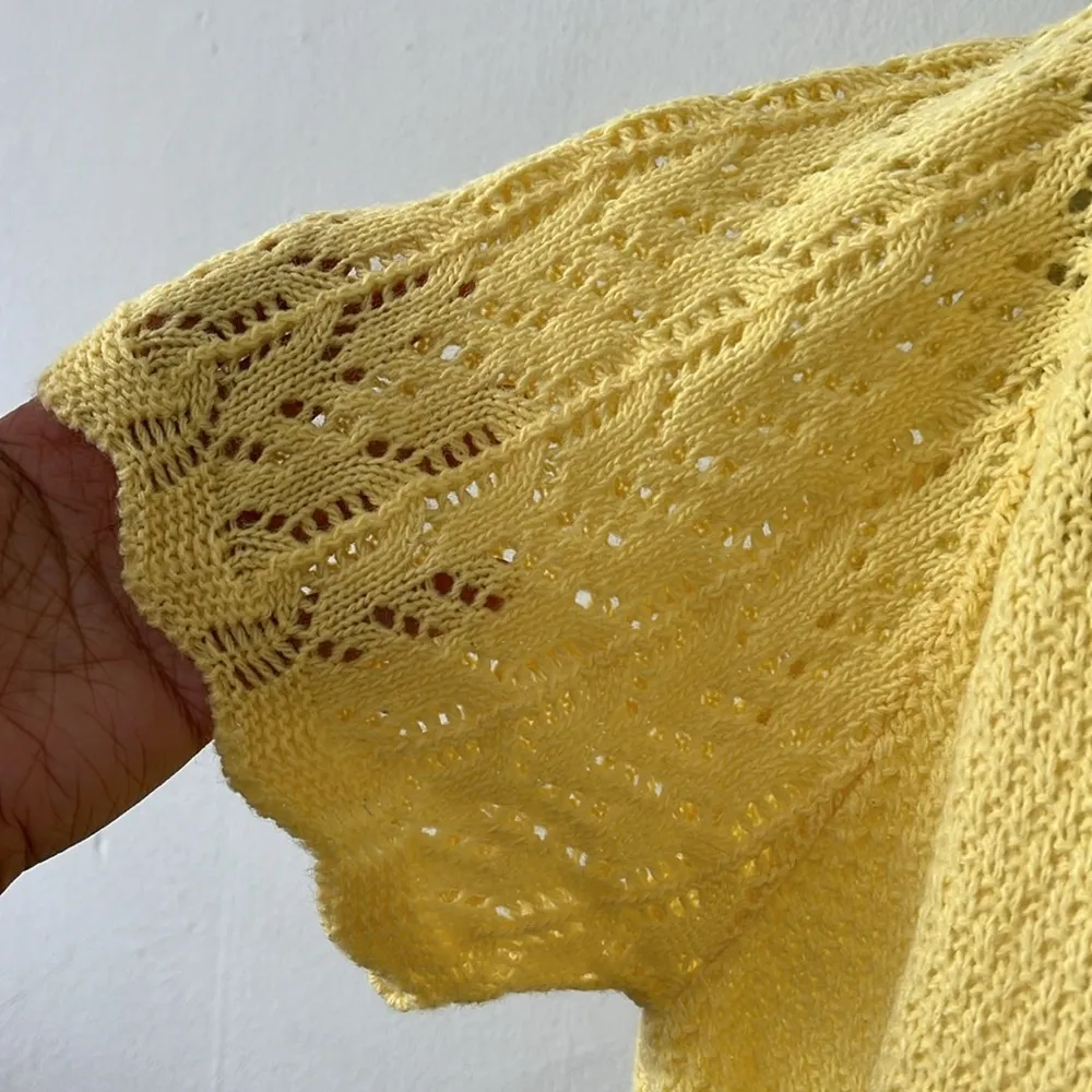 Vintage Blair USA yellow cottage core crochet waffle print scoop neck sweater XL - Image 3