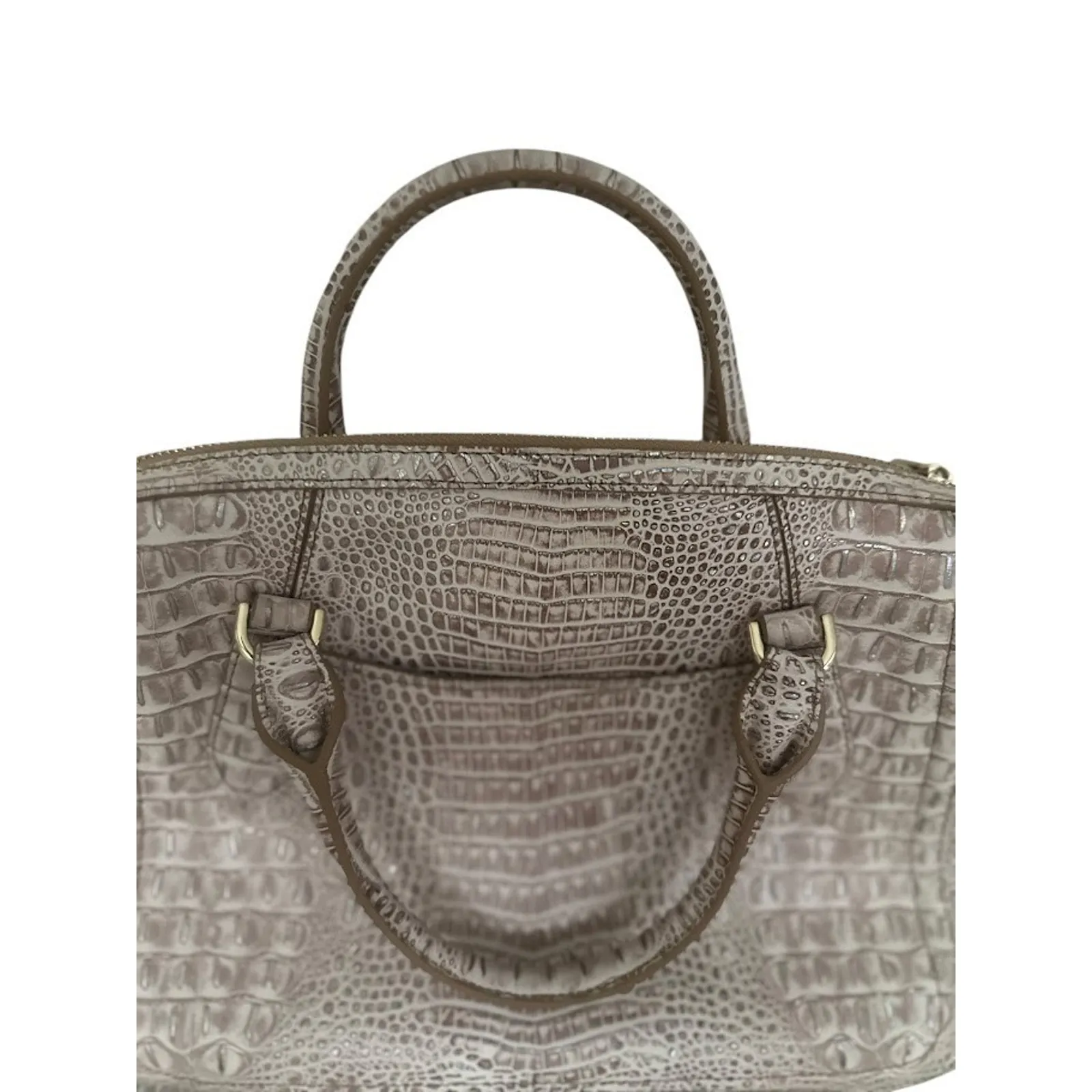 Brahmin Finley Carryall Satchel Bag Large Croc Embossed Leather Tan Cream Purse - Image 4