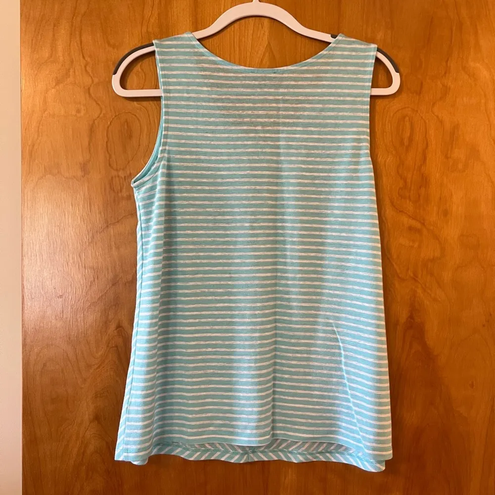 Talbots Sleeveless Top Tank Shirt Blue Chevron Stripes Womens Linen Blend Medium - Image 7