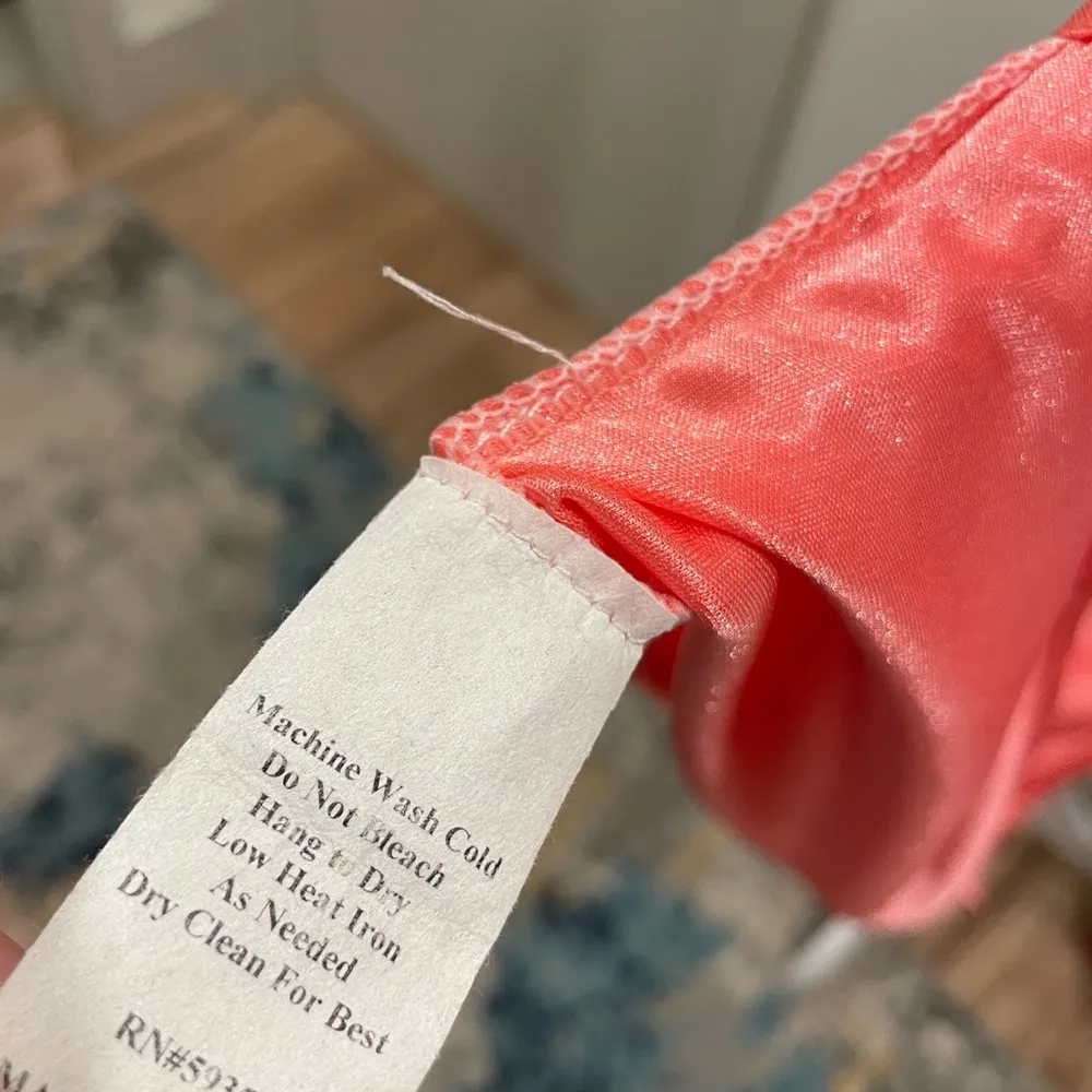 VTG Coquette Coral Pink Lace Spaghetti Strap Cami Slip Dress Nightgown With Bow - Image 5