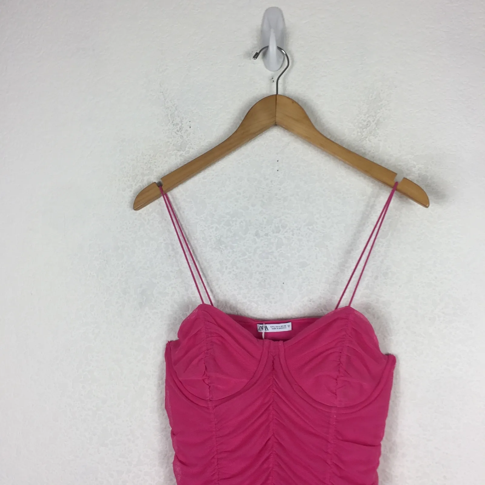 Zara Pink Ruched Mini Dress Size Large Tulle Corset Bustier Barbie Cocktail Y2K - Image 5