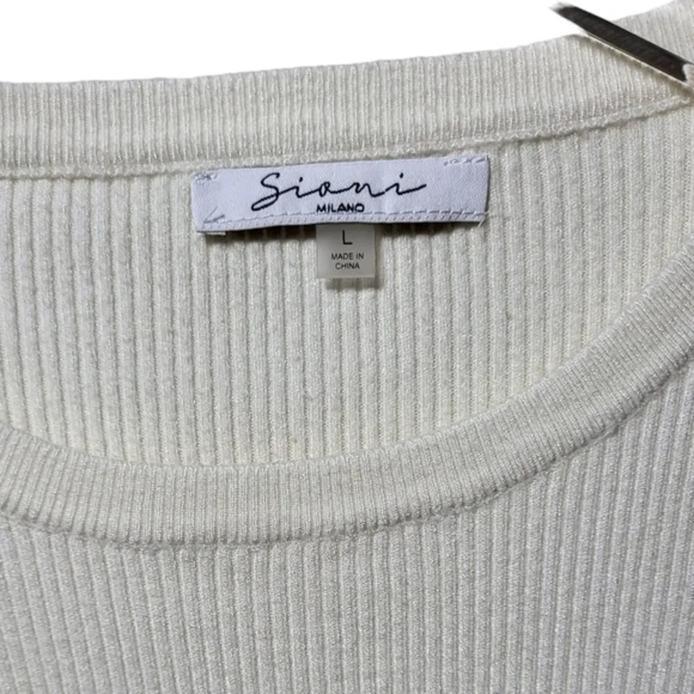 Sioni Crew Neck Eyelet Ruffle Organza Balloon Sleeve Pullover Sweater in Cream Size L - Image 52