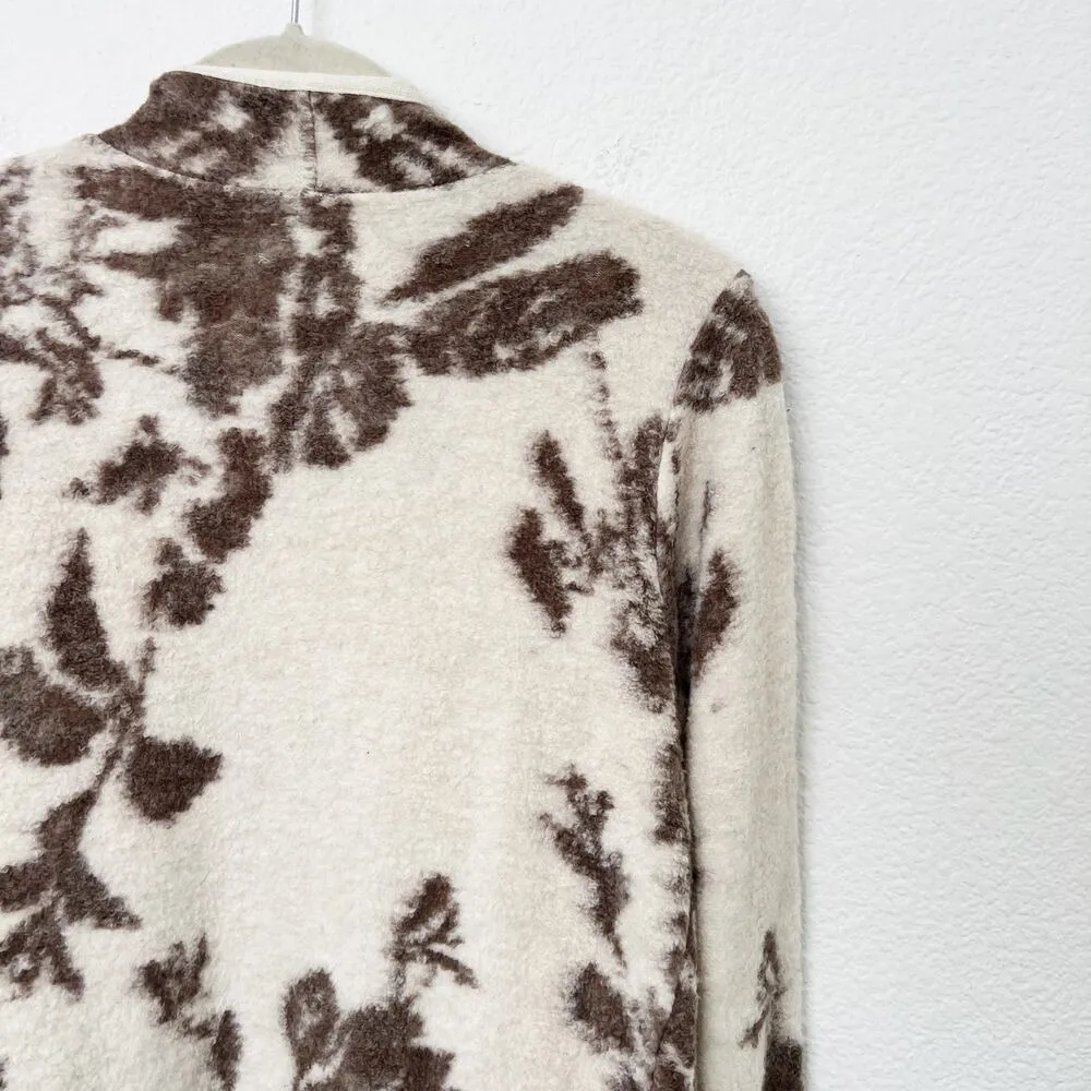 [Lucky Brand] Tan Brown Floral Print Open Front Draped Cardigan Sweater Sz Small - Image 6