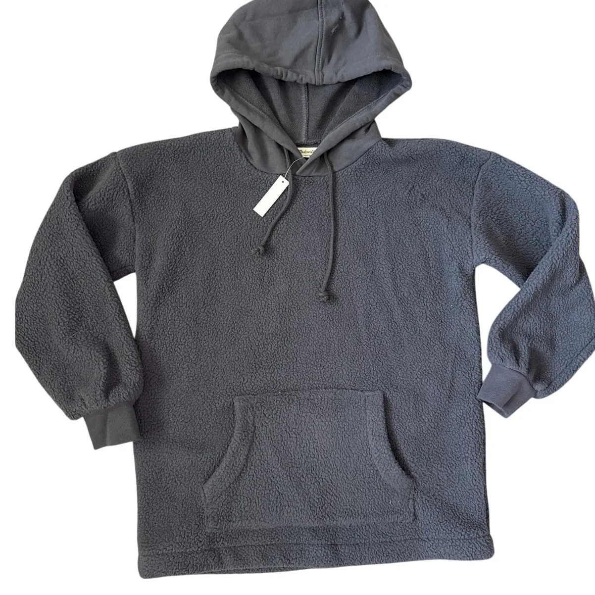 Madewell Resourced Oversize Fleece Bubble-Sleeve Hoodie Sweatshirt Coal Size XXS - Image 6