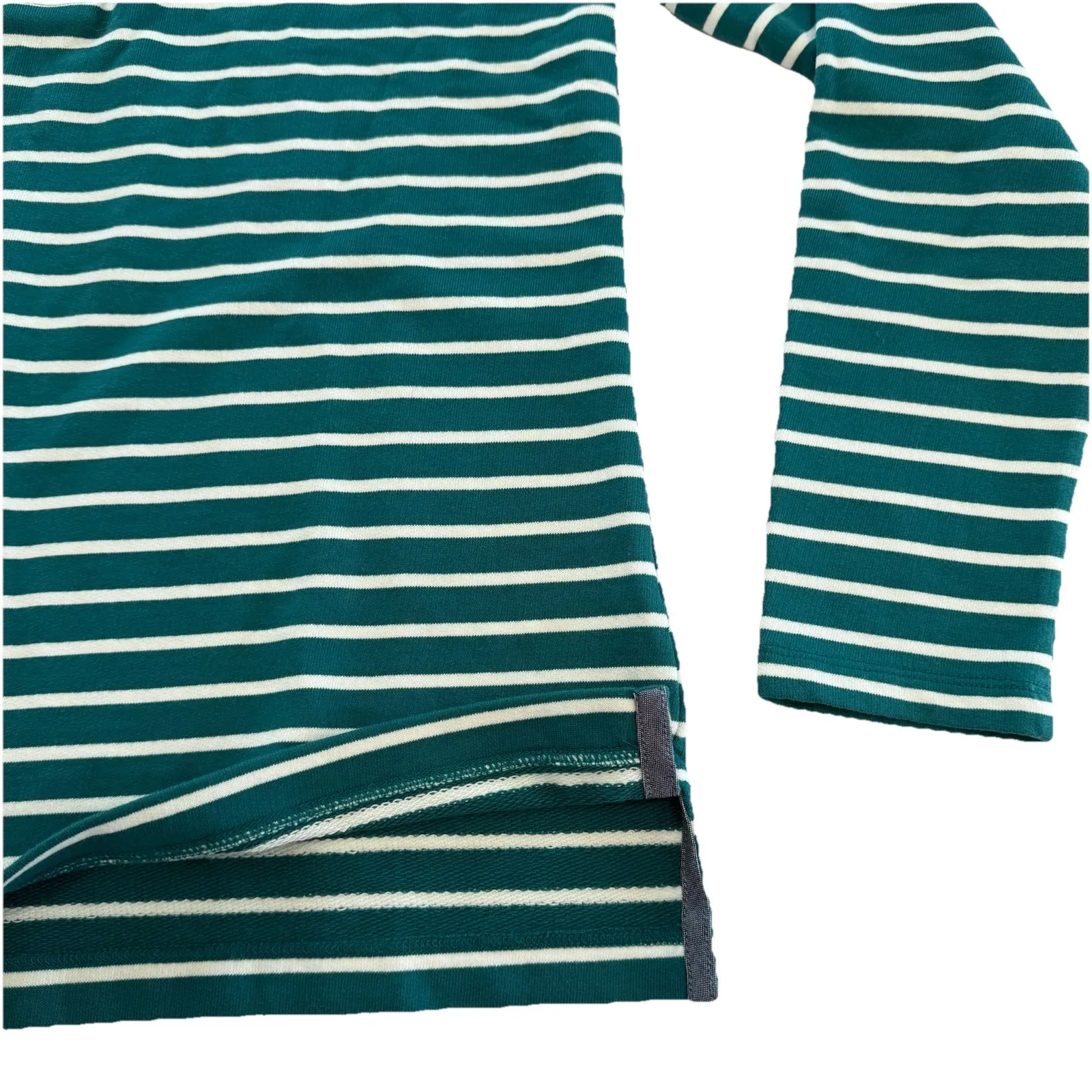 LL Bean Womens Teal Striped Long‎ Sleeve Cotton Rugby Pullover Size XS Green - Image 4