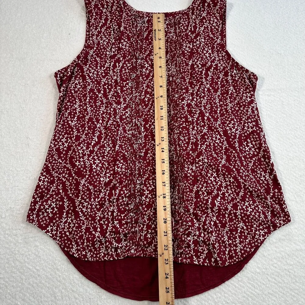 Dolan Anthropologie Tank Top Women's Large Wine Floral Solid Back Pleated Front Red - Image 5