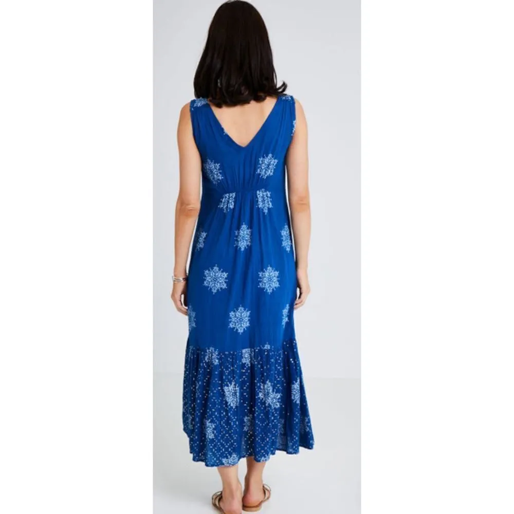 Rubyyaya Womens Beaded Pleated Tiered Snowflakes Julieta Maxi Dress Blue Size Sm - Image 6