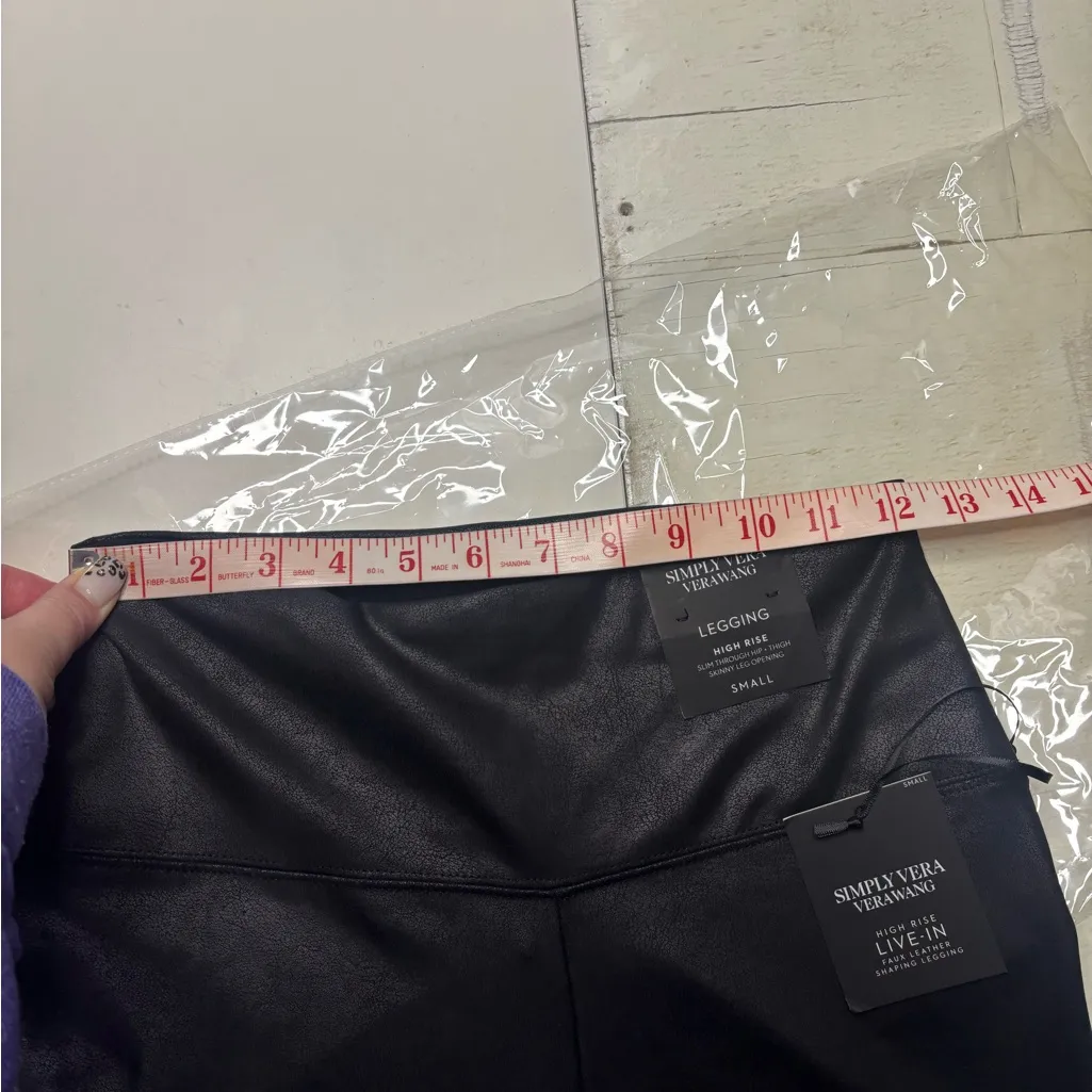 Simply Vera Wang Black Faux Leather High Rise Shaping Leggings Size Small New - Image 8