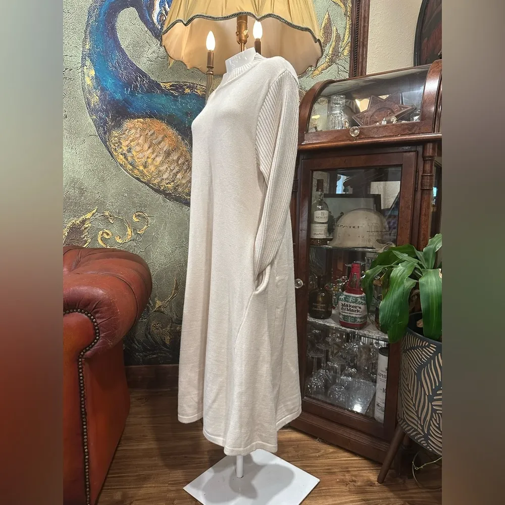 NWOT MINIBEE KNIT Cream Long Sleeve Mock Neck Sweater Dress Size XL - Image 2