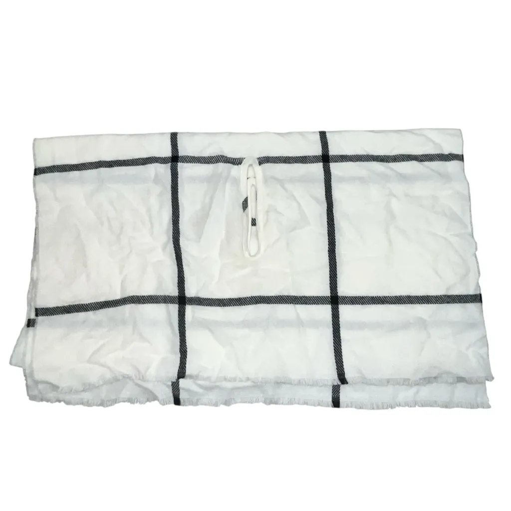 NEW J. Crew White & Black Windowpane Plaid Scarf Cape Wrap - Image 6