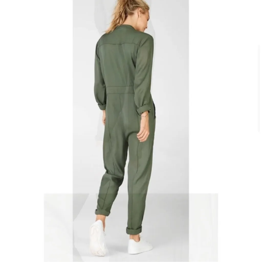 NWT Fabletics Everleigh Woven Jumpsuit Utility Long Sleeve Safari Green L - Image 7