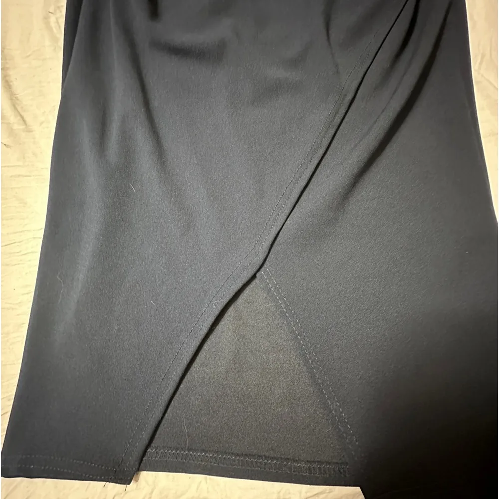 NWT s Navy Asymmetric Neck Pleated Wrap Midi Dress size 8 - Image 11