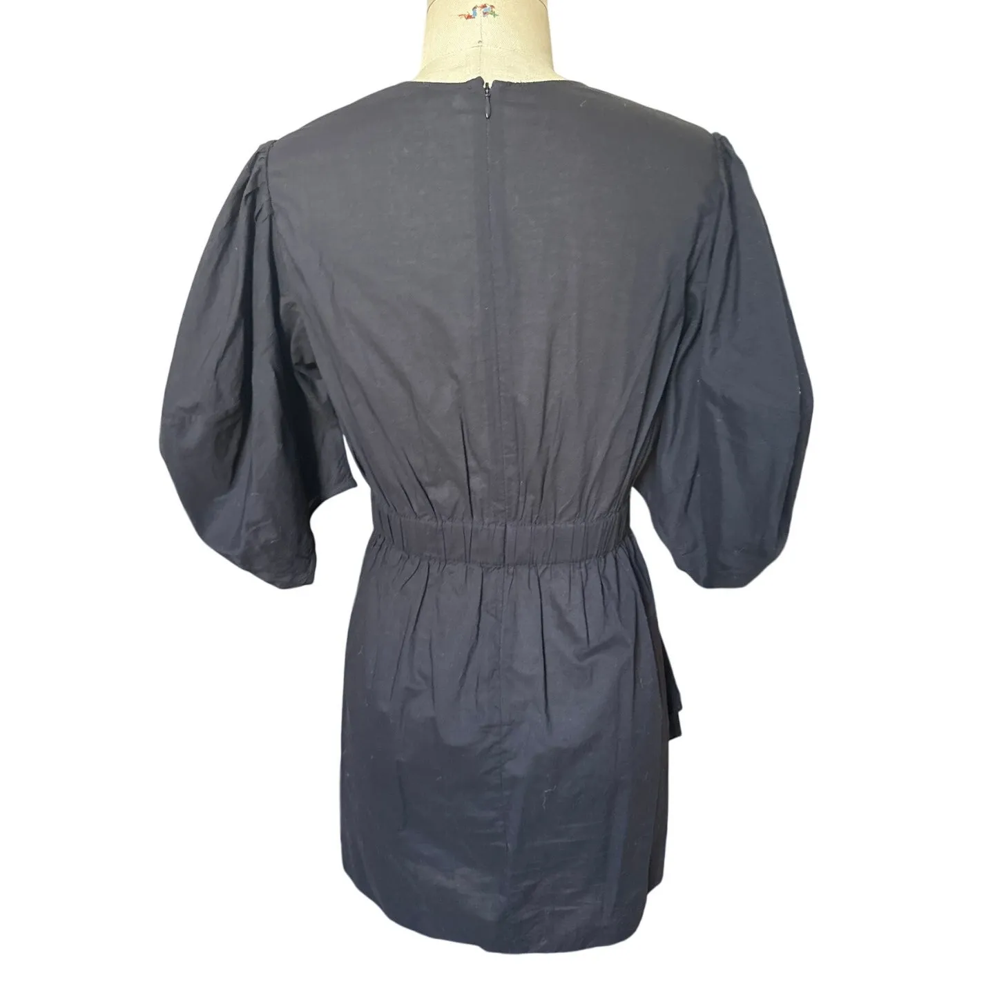 RHODE Pia Mini Dress w/ Puff Sleeves & Ruffle Trim in Black Size Large Size M - Image 3