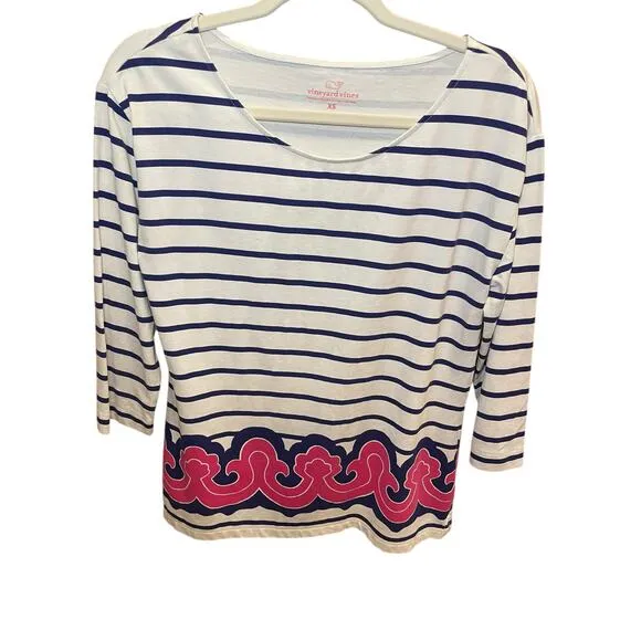 Vineyard Vines Women XS Tunic Blouse Fisherman Core Nautical Preppy Pink‎ & Navy - Image 3