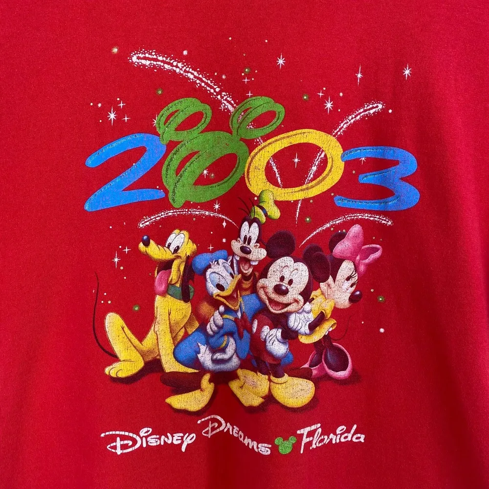 Y2k Vintage Disney Mickey Mouse & Friends T-Shirt Red Cotton Womens Size Medium - Image 2