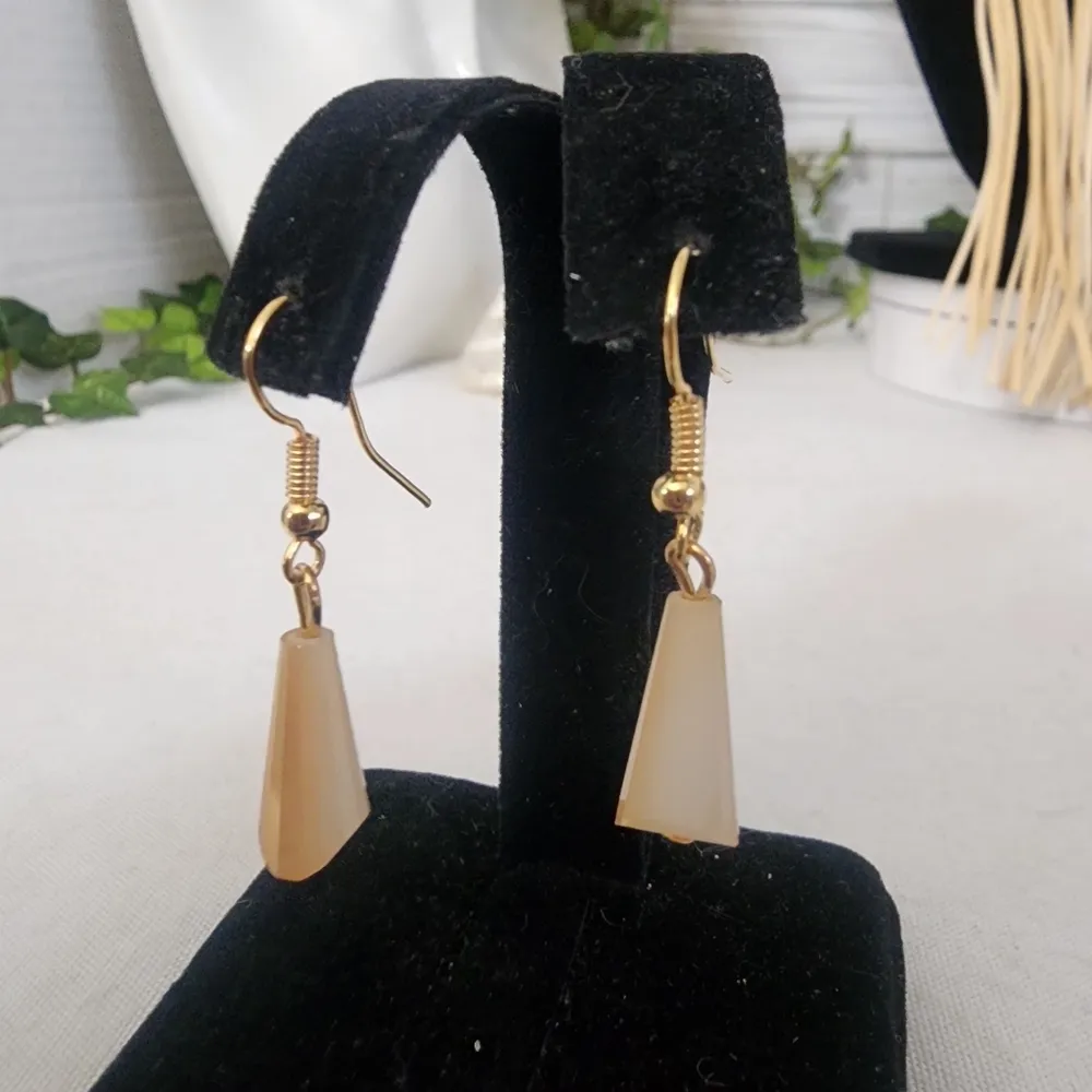 Unique Ivory Cord Multi Media Necklace AB Glass Earrings Set Gold - Image 8