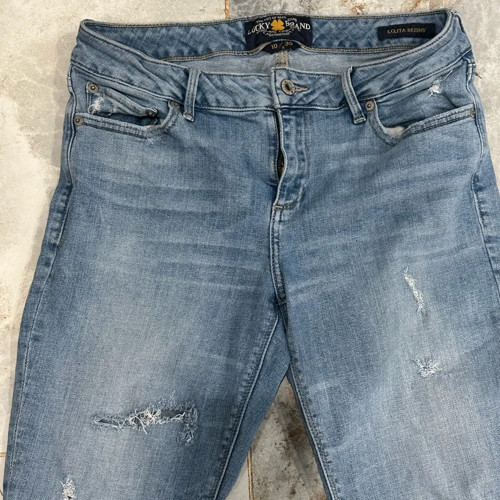 Lucky Brand Blue Skinny Jeans Distressed - Image 4