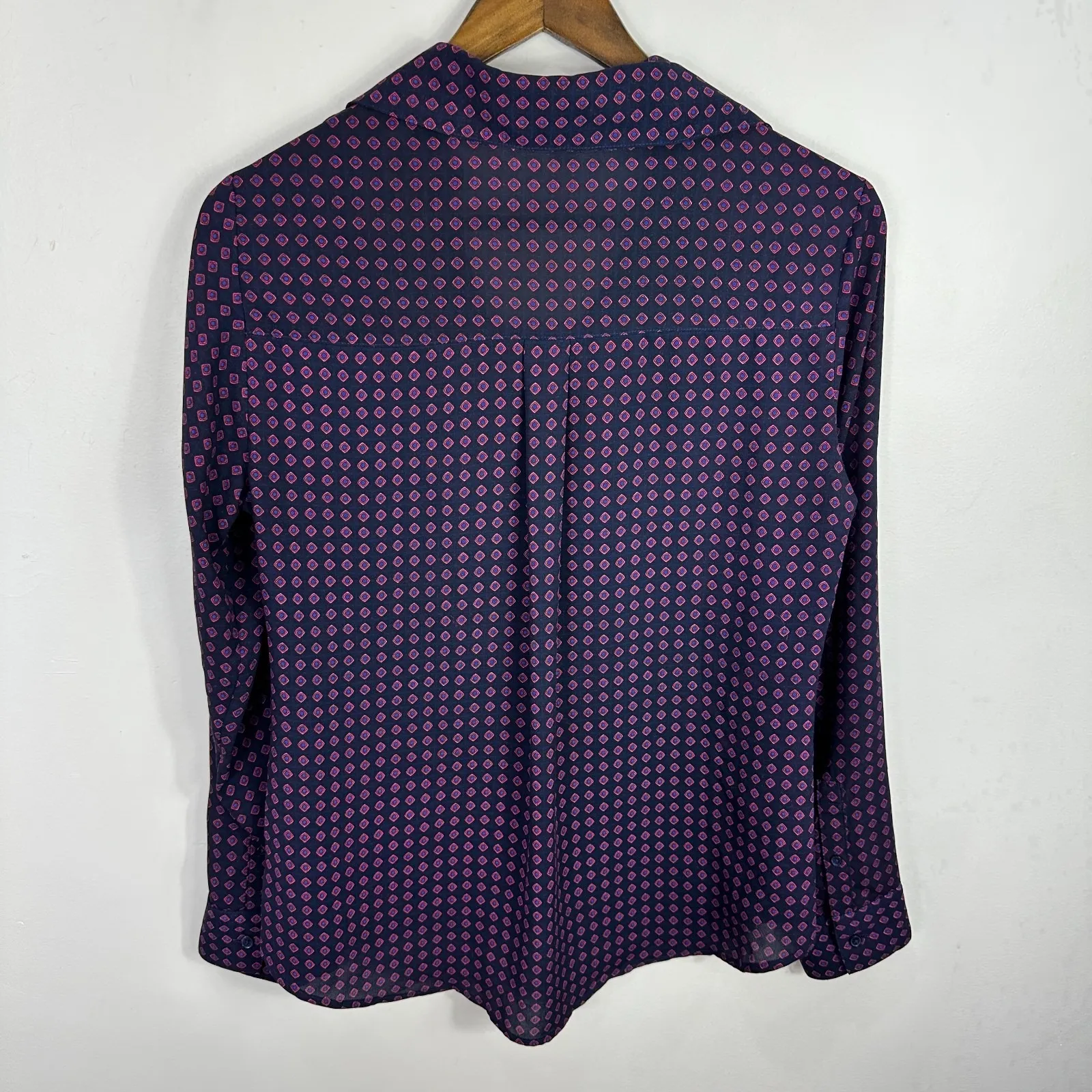 Express Portofino Shirt S Navy Geometric Workwear Preppy Career Office Siren - Image 2