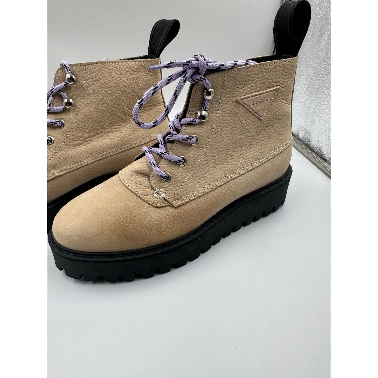Last Rocky Cream Nubuck Leather Lug Sole Boots Purple Laces Women's Size Us 7 - Image 2
