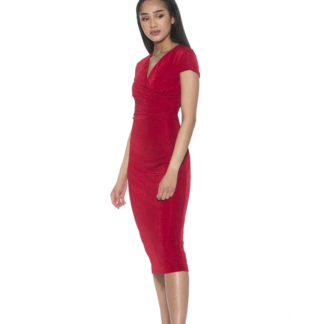 Alexia Admor NWT Orine Red Dress Knee Length Crossover Cap‎ Sleeve Small Shimmer - Image 3